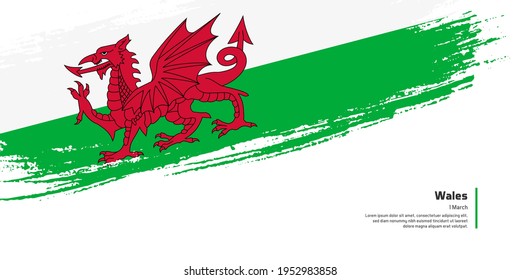 Creative hand drawing brush flag of Wales country for special saint davids day