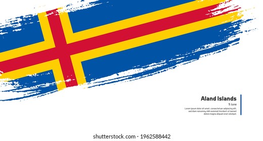Creative hand drawing brush flag of Aland Islands country for special autonomy day