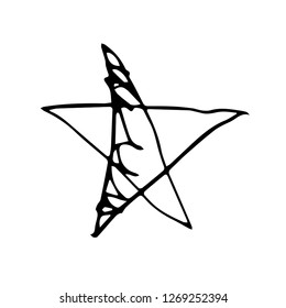 Creative hand drawing of star isolated on white in childish style.