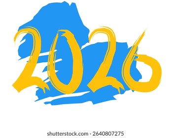 Creative hand drawn 2026 typography in blue and yellow with playful graphic styles for calendar, greeting card, or design use