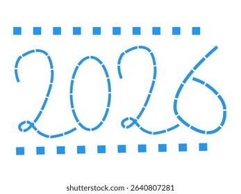 Creative hand drawn 2026 typography in blue and yellow with playful graphic styles for calendar, greeting card, or design use
