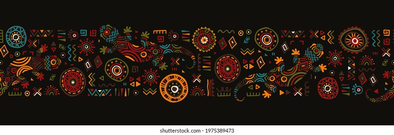 Creative hand drawn african pattern with geckos and ornaments, abstract background, great for textiles, wrapping, wallpaper - vector design