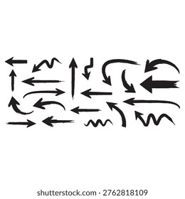 Creative hand drawn arrow collection with straight curved and wavy direction signs perfect for graphic design branding decoration and creative projects