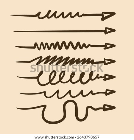 Creative hand drawn arrows with different curved line variations for design use