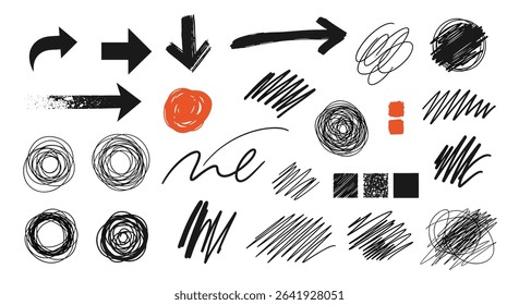 Creative Hand Drawn Arrows and Scribbles Black Artistic Style Design Elements