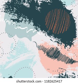 Creative hand drawn background with patterns pink blue navy elements. Decoration grunge dynamic collage. Design for prints, posters, cards, etc. Vector