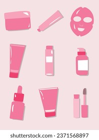 Belleza dibujada a mano creativa maquillaje Skincare conjunto de ilustraciones femeninas