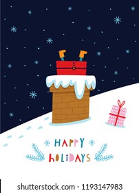 Creative hand drawn card with cute Santa Claus. Vector cartoon illustration. and drawn typography poster. Xmas design.