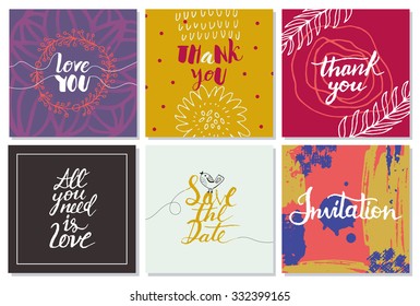 Creative hand drawn cards. Isolated.