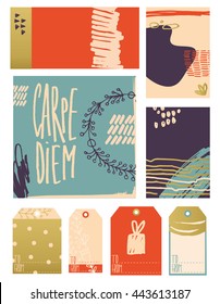 Creative hand drawn cards, tags. Isolated. Design for poster, card, invitation, brochure, flyer. Vector EPS 10.
