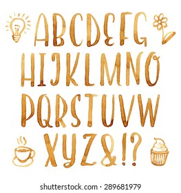 Creative hand drawn coffee stains font for your design.