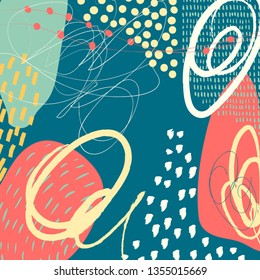 Creative hand drawn doodle abstract art header with different shapes and textures. Collage. Vector