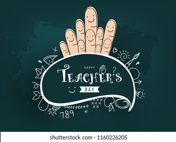 Creative Hand Drawn Doodle Set of Objects wth Stylish Text ”Happy Teacher's Day”.