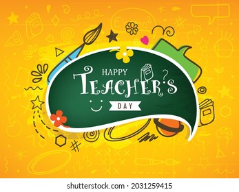 Creative Hand Drawn Doodle Set of Objects with Stylish Text "Happy Teacher's Day".