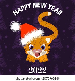 Creative hand drawn doodle style illustration of Cute tiger cub, for Merry Christmas and Happy New Year celebration