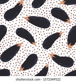 Creative hand drawn eggplants seamless pattern background. Design for fabric, textile print, wrapping paper, textile, restaurant menu. Vector illustration