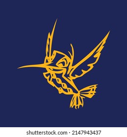 Creative hand drawn flying bird logo icon with blue background template