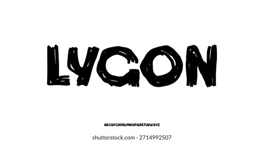 Fuente dibujada a mano creativa solo mayúsculas. Tipografía De Trazo Repetitivo En Negrita. Letras artísticas ingenuas. Groovy Street Art de estilo clásico. Ilustración vectorial de moda vintage moderna serif decorativa.