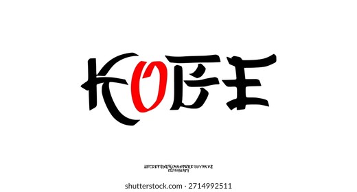 Nur handgezeichnete, kreative Schriftart in Großbuchstaben. Elegante Farbband-Kalligrafie-Typografie. Verspielte asiatische inspirierte Schrift. Dekorative Serif moderne Vintage Mode Vektorgrafik.