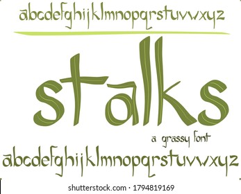 Creative hand drawn font vector. Cute letters made from blades of grass. Lowercase.