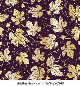 Creative hand drawn grapes and leaves seamless pattern, beautiful wine background, great for textiles, bottle bags, wrapping, banners, wallpapers - vector design