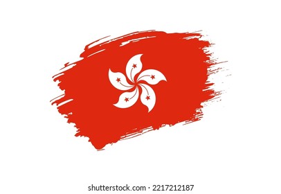 Creative hand drawn grunge brushed flag of Hong Kong with solid background