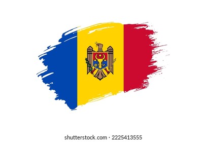 Creative hand drawn grunge brushed flag of Moldova with solid background