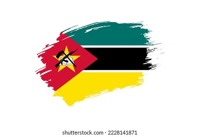 Creative hand drawn grunge brushed flag of Mozambique with solid background