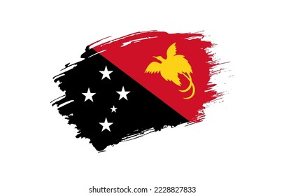 Kreative, handgezeichnete, farbige Flagge von Papua-Neuguinea auf solidem Hintergrund