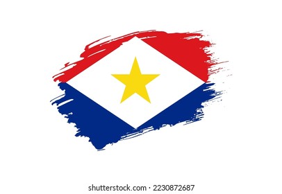 Creative hand drawn grunge brushed flag of Saba with solid background