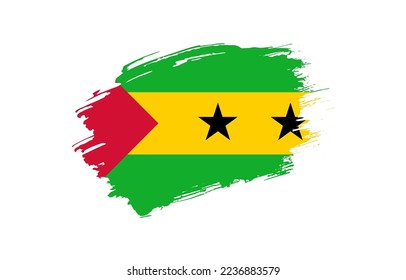 Creative hand drawn grunge brushed flag of Sao Tome and Principe with solid background