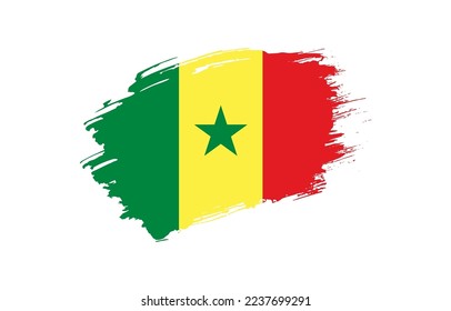 Creative hand drawn grunge brushed flag of Senegal with solid background