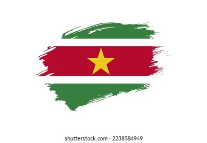 Creative hand drawn grunge brushed flag of Suriname with solid background