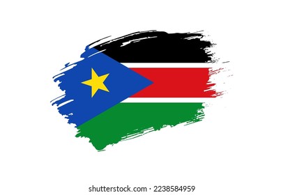 Creative hand drawn grunge brushed flag of South Sudan with solid background