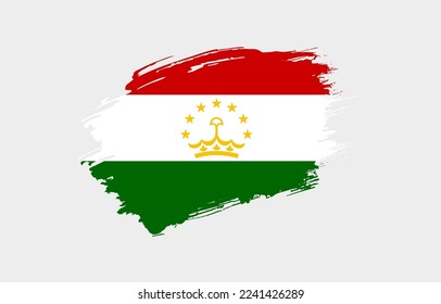 Creative hand drawn grunge brushed flag of Tajikistan with solid background