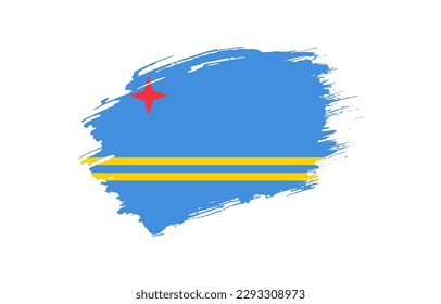 Creative hand drawn grunge brushed flag of Aruba with solid background