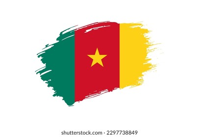 Creative hand drawn grunge brushed flag of Cameroon with solid background