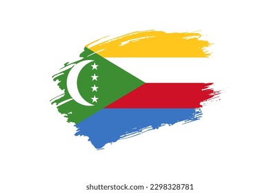 Creative hand drawn grunge brushed flag of Comoros with solid background