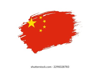 Creative hand drawn grunge brushed flag of China with solid background