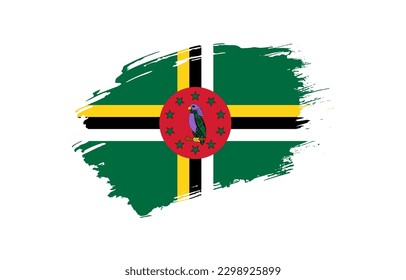 Kreative, handgezeichnete, farbige Flagge Dominicas auf solidem Hintergrund