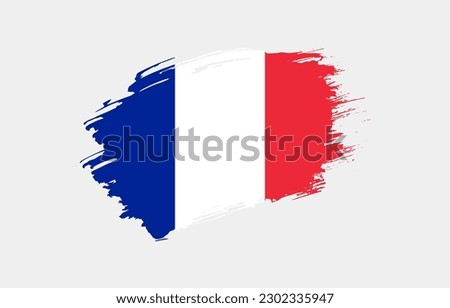 Creative hand drawn grunge brushed flag of France with solid background