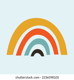 Creative hand drawn illustration with rainbow in retro colors. Simple cute clip art. Love and peace concept.