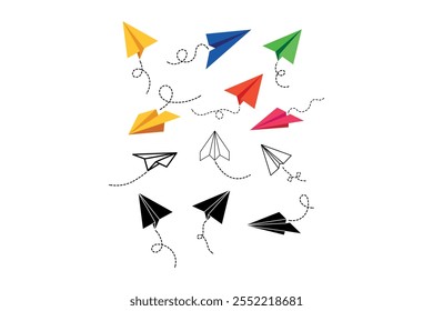 Creative hand drawn paper planes vector set for scrapbooking, Colorful hand drawn paper airplanes vector images for whimsical decor, Beautifully crafted hand drawn colorful paper planes vector