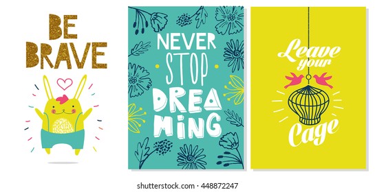 Creative hand drawn posters. Isolated.