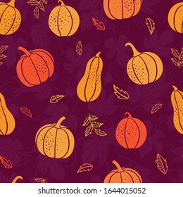 Diseño creativo de calabaza a mano sin fisuras, bonito otoño, día de gracias o fondo de Halloween - ideal para textiles, banners, papel pintado, envoltura - diseño vectorial