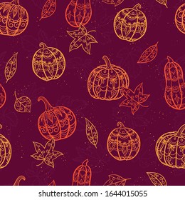 Creative hand drawn pumpkin seamless pattern, cute autumn, Thanksgiving or Halloween background - great for textiles, banners, wallpapers, wrapping - vector design