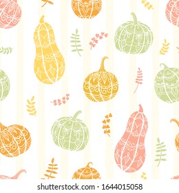 Creative hand drawn pumpkin seamless pattern, cute autumn, Thanksgiving or Halloween background - great for textiles, banners, wallpapers, wrapping - vector design