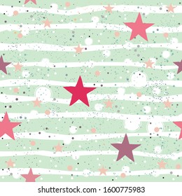 Creative Hand Drawn Seamless Pattern with Stars.Great for wedding cards, postcards, t-shirts, bridal invitations, brochures, posters, gift wrapping, wall art, wallpapers, etc.Vector Illustration.