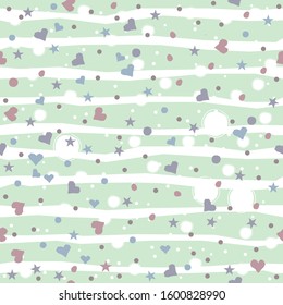 Creative Hand Drawn Seamless Pattern with small hearts and balls.