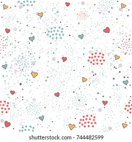 Creative Hand Drawn Seamless Pattern with Hearts.Great for wedding cards, postcards, t-shirts, bridal invitations, brochures, posters, gift wrapping, wall art, wallpapers, etc.Vector Illustration.